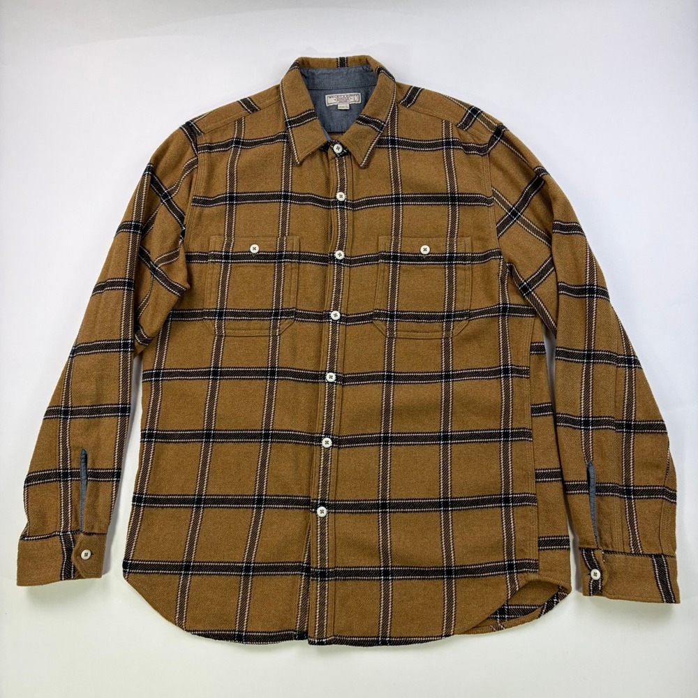 Wallace & Barnes Flannel Shirt Mens L Brown Plaid Cotton Workwear Button Up